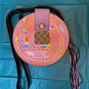 Pink Holographic Round Crossbody Bag - Gucci Detail
